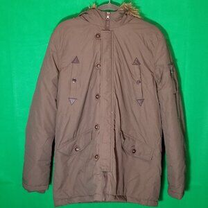Vintage CJ Black Premium Jacket Mens Med Olive Faux Fur Hooded Parka Coat Y2K